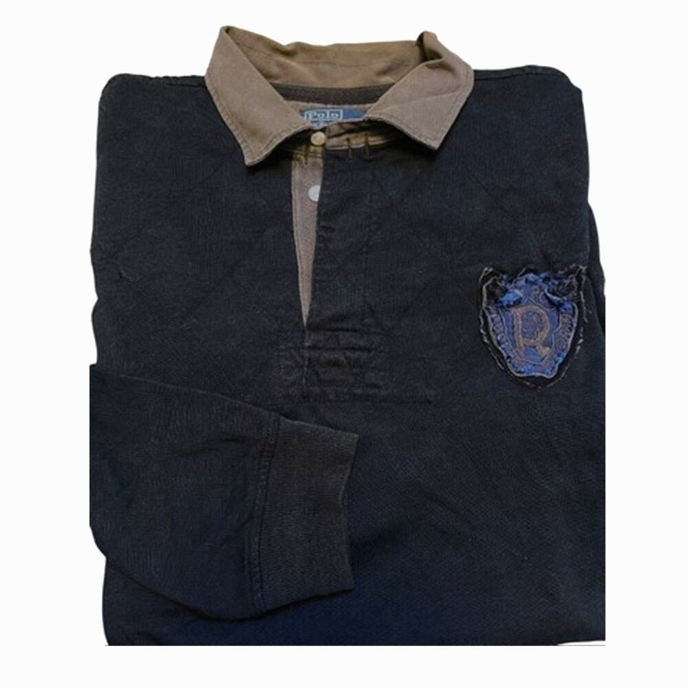 Polo Ralph Lauren Rugby Shirt, 2XLT | Navy Blue Quilted preppy heritage 90s